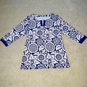 Talbots Bamboo Blue and White Floral Tunic, Petite Large